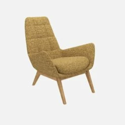 Habitat Fauteuil En Tissu Venezia - Jaune épice - Pieds Chêne -meubles boutique dena fauteuil venezia moutarde p chene 10275281 1
