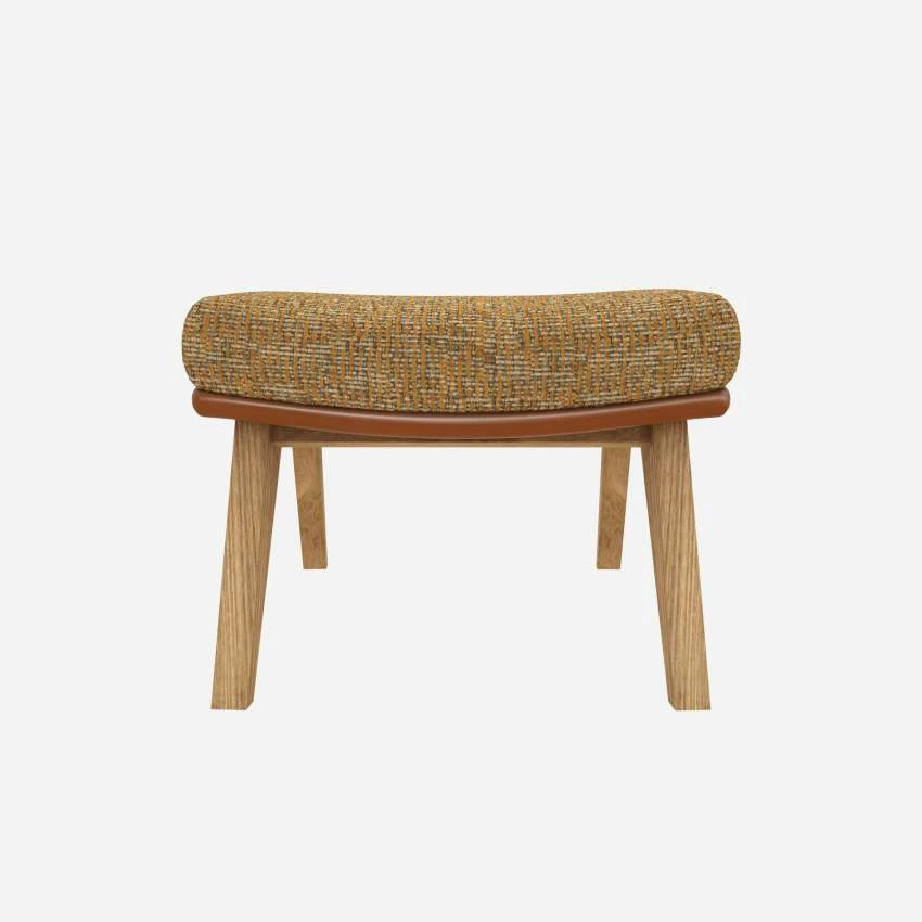 Habitat Repose-pieds En Tissu Alba Jaune Soleil Et Cuir Vintage - Pieds Chêne 3 Habitat Repose-pieds En Tissu Alba Jaune Soleil Et Cuir Vintage - Pieds Chêne – Image 3