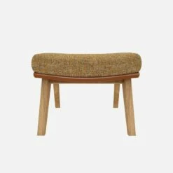 Habitat Repose-pieds En Tissu Alba Jaune Soleil Et Cuir Vintage - Pieds Chêne