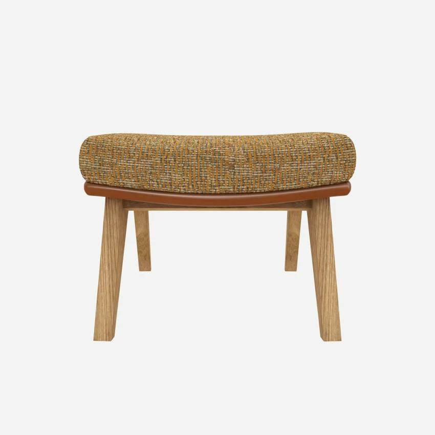 Habitat Repose-pieds En Tissu Alba Jaune Soleil Et Cuir Vintage - Pieds Chêne 1 Habitat Repose-pieds En Tissu Alba Jaune Soleil Et Cuir Vintage - Pieds Chêne