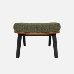 Habitat Repose-pieds En Tissu Alba Vert Orage Et Cuir Vintage - Pieds Noirs