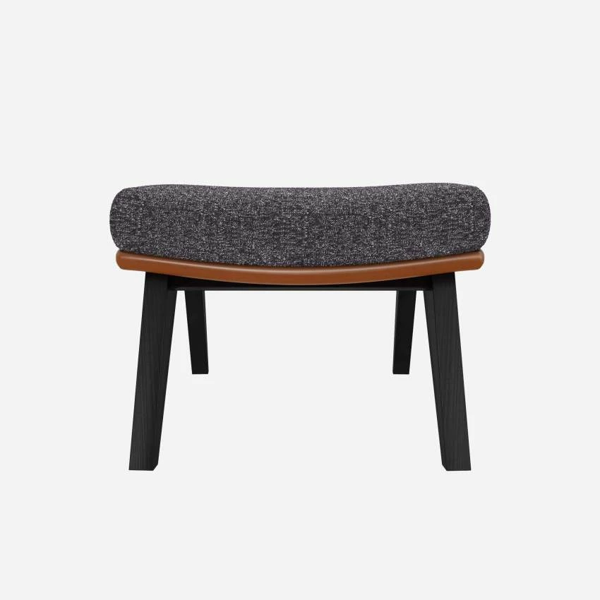 Habitat Repose-pieds En Tissu Lucca Bleu Zingué Et Cuir Vintage - Pieds Noirs 1 Habitat Repose-pieds En Tissu Lucca Bleu Zingué Et Cuir Vintage - Pieds Noirs