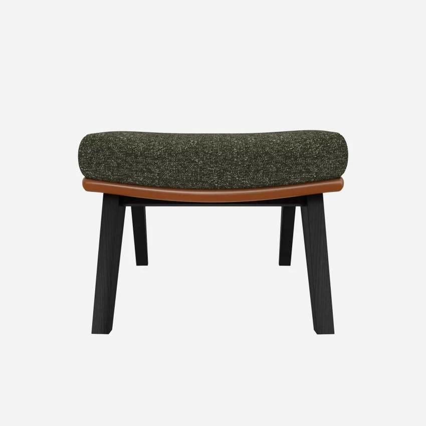 Habitat Repose-pieds En Tissu Lucca Vert Mousse Et Cuir Vintage - Pieds Noirs 1 Habitat Repose-pieds En Tissu Lucca Vert Mousse Et Cuir Vintage - Pieds Noirs