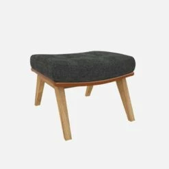 Habitat Repose-pieds En Tissu Melina Gris Ardoise Et Cuir Vintage - Pieds Chêne