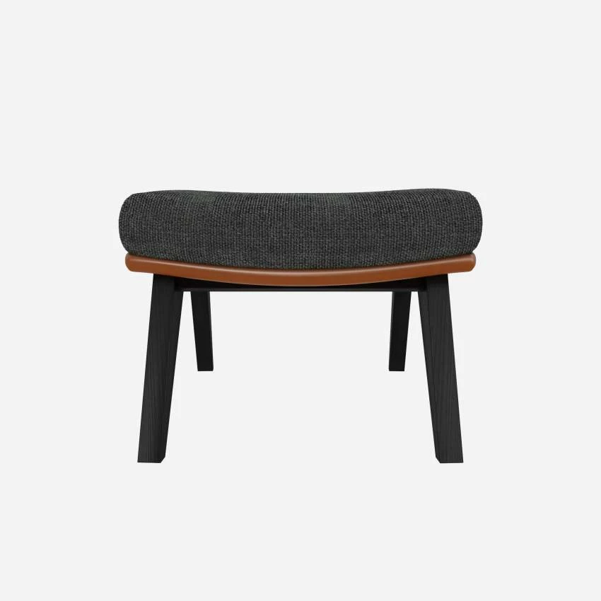 Habitat Repose-pieds En Tissu Melina Gris Ardoise Et Cuir Vintage - Pieds Noirs 3 Habitat Repose-pieds En Tissu Melina Gris Ardoise Et Cuir Vintage - Pieds Noirs – Image 3