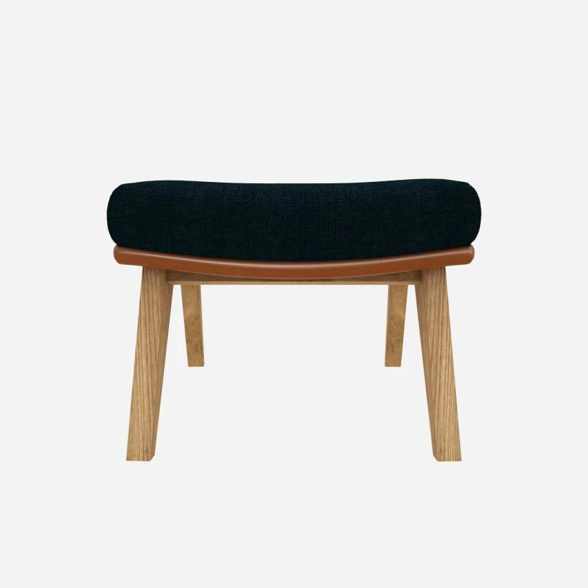 Habitat Repose-pieds En Tissu Melina Bleu Encre Et Cuir Vintage - Pieds Chêne 1 Habitat Repose-pieds En Tissu Melina Bleu Encre Et Cuir Vintage - Pieds Chêne