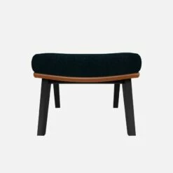 Habitat Repose-pieds En Tissu Melina Bleu Encre Et Cuir Vintage - Pieds Noirs