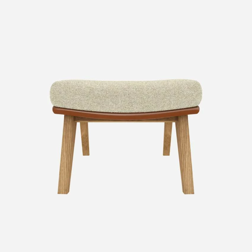 Habitat Repose-pieds En Tissu Venezia Blanc Craie Et Cuir Vintage - Pieds Chêne 3 Habitat Repose-pieds En Tissu Venezia Blanc Craie Et Cuir Vintage - Pieds Chêne – Image 3