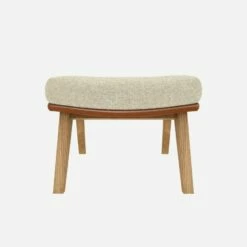 Habitat Repose-pieds En Tissu Venezia Blanc Craie Et Cuir Vintage - Pieds Chêne