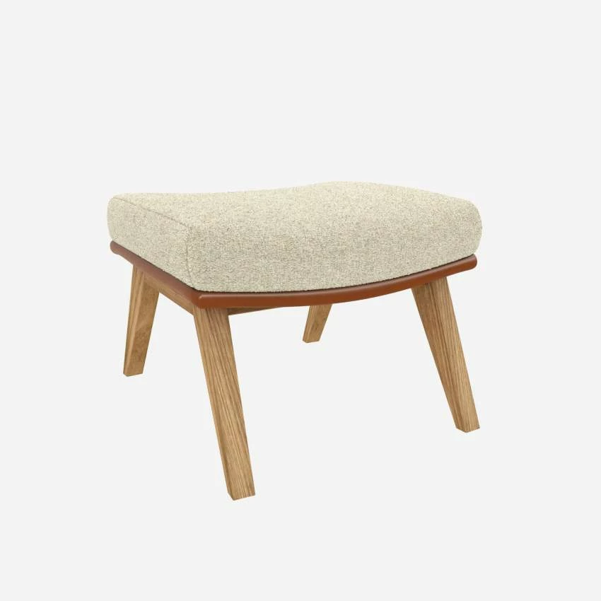 Habitat Repose-pieds En Tissu Venezia Blanc Craie Et Cuir Vintage - Pieds Chêne 2 Habitat Repose-pieds En Tissu Venezia Blanc Craie Et Cuir Vintage - Pieds Chêne – Image 2