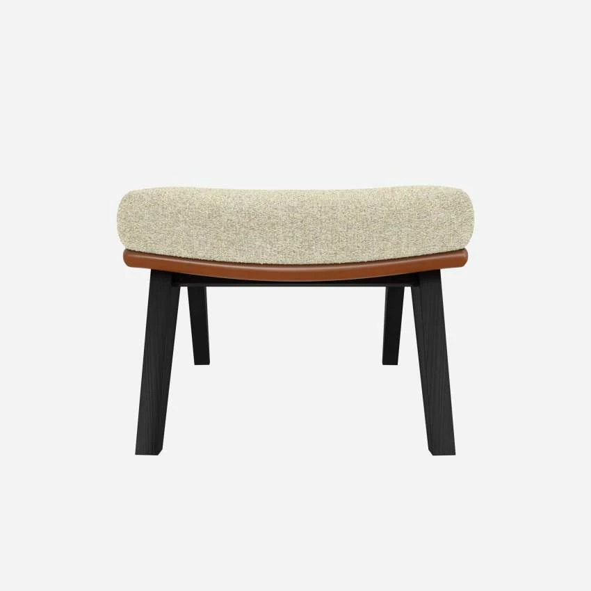 Habitat Repose-pieds En Tissu Venezia Blanc Craie Et Cuir Vintage - Pieds Noirs 3 Habitat Repose-pieds En Tissu Venezia Blanc Craie Et Cuir Vintage - Pieds Noirs – Image 3