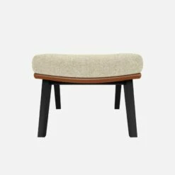 Habitat Repose-pieds En Tissu Venezia Blanc Craie Et Cuir Vintage - Pieds Noirs