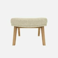 Habitat Repose-pieds En Tissu Venezia - Blanc Craie - Pieds Chêne