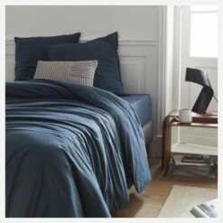 Habitat Drap Housse En Coton - 180 X 200 Cm - Bleu Nuit -meubles boutique drap housse en coton 180 x 200 cm bleu nuit 2559339