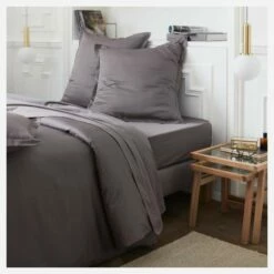 Habitat Drap Housse En Satin De Coton - 180 X 200 Cm - Gris Anthracite -meubles boutique drap housse en coton 180 x 200 cm gris fonce 2558301