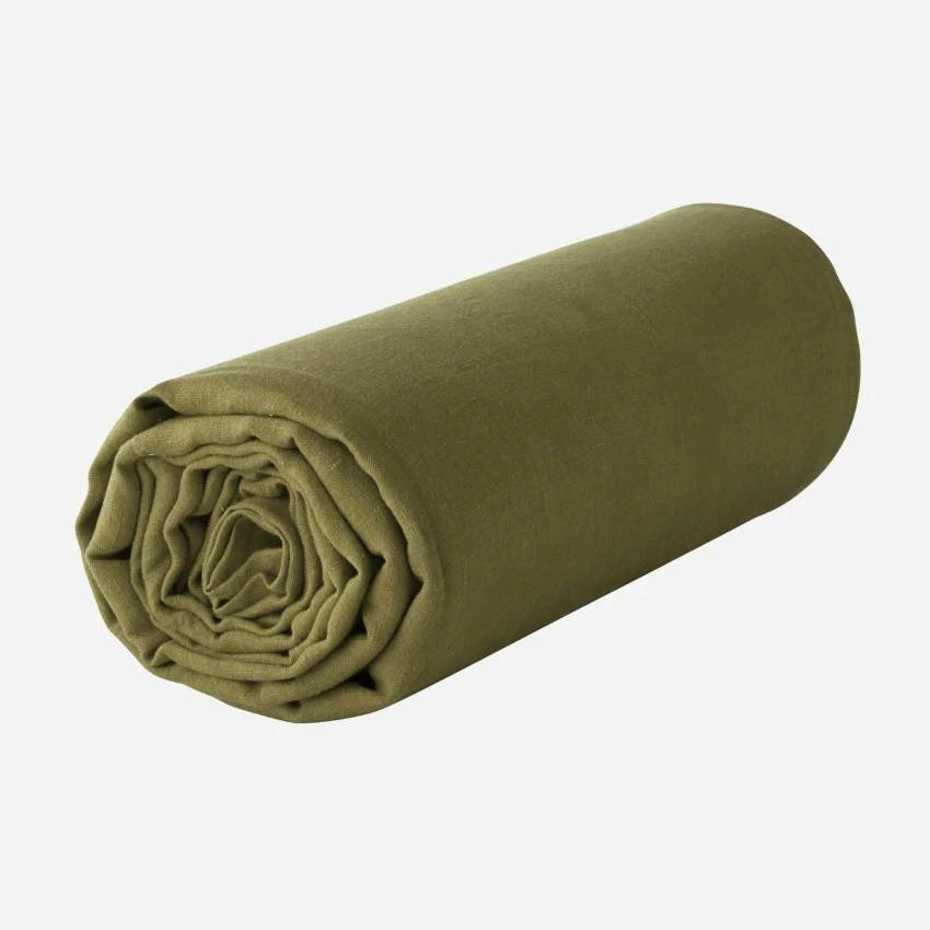 Habitat Drap Housse En Lin - 140 X 200 Cm - Vert Kaki 1 Habitat Drap Housse En Lin - 140 X 200 Cm - Vert Kaki