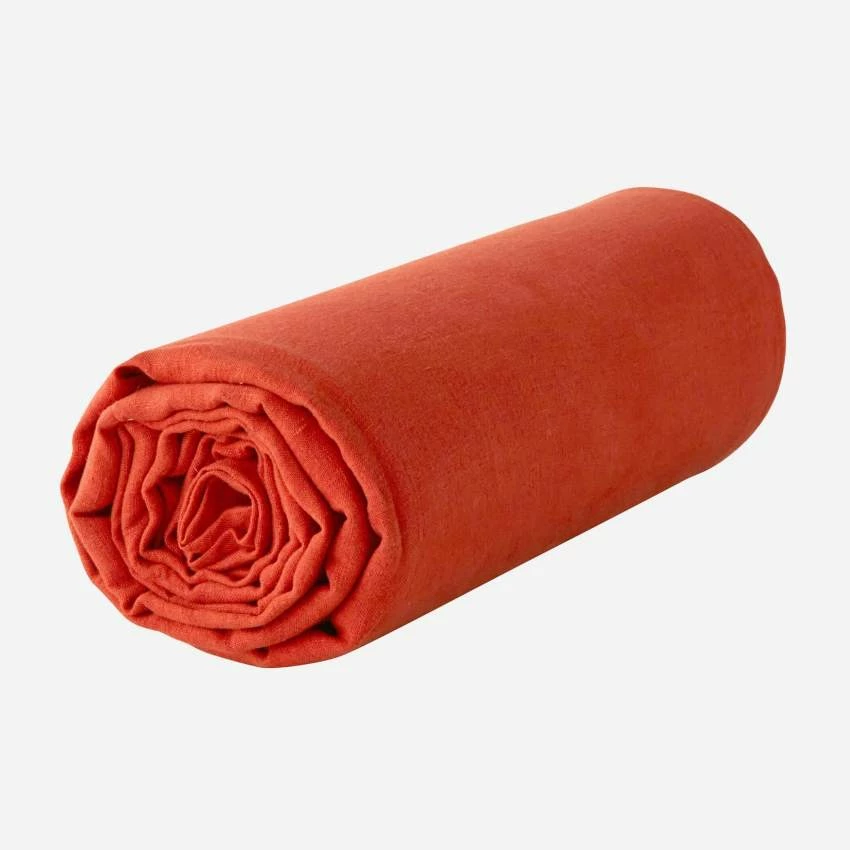 Habitat Drap Housse En Lin - 140 X 200 Cm - Orange Terracotta 1 Habitat Drap Housse En Lin - 140 X 200 Cm - Orange Terracotta