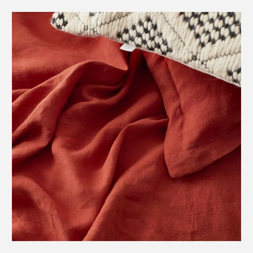 Habitat Drap Housse En Lin - 140 X 200 Cm - Orange Terracotta 6 Habitat Drap Housse En Lin - 140 X 200 Cm - Orange Terracotta – Image 6