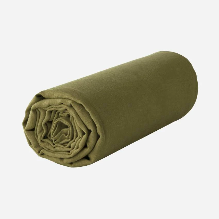 Habitat Drap Housse En Lin - 160 X 200 Cm - Vert Kaki 4 Habitat Drap Housse En Lin - 160 X 200 Cm - Vert Kaki – Image 4