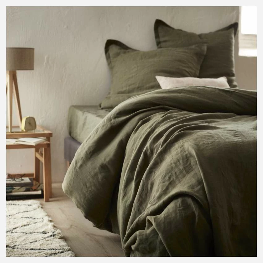 Habitat Drap Housse En Lin - 180 X 200 Cm - Vert Kaki 2 Habitat Drap Housse En Lin - 180 X 200 Cm - Vert Kaki – Image 2