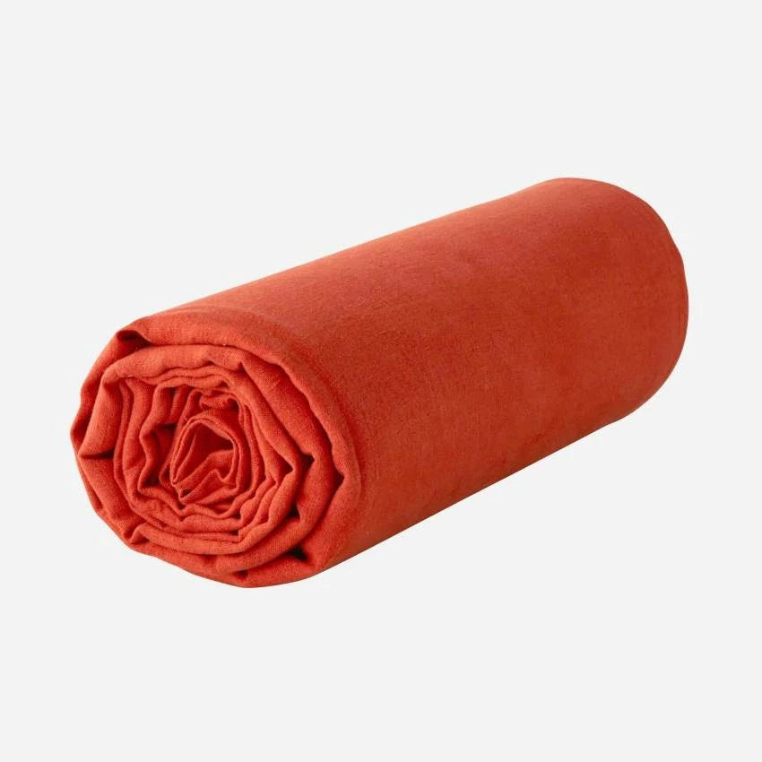 Habitat Drap Housse En Lin - 180 X 200 Cm - Orange Terracotta 4 Habitat Drap Housse En Lin - 180 X 200 Cm - Orange Terracotta – Image 4
