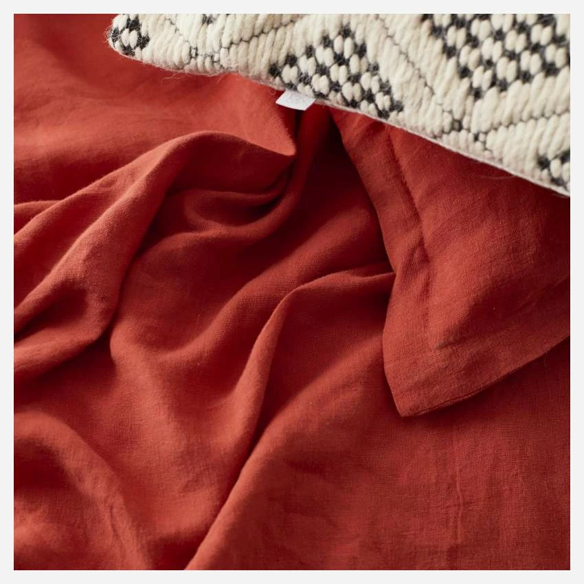 Habitat Drap Housse En Lin - 180 X 200 Cm - Orange Terracotta 3 Habitat Drap Housse En Lin - 180 X 200 Cm - Orange Terracotta – Image 3