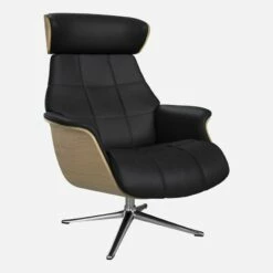 Habitat Fauteuil En Chêne Et Cuir Savoy - Noir Obsidienne - Pied Aluminium -meubles boutique fauteuil en chene et cuir savoy noir pied aluminium 1314221 1