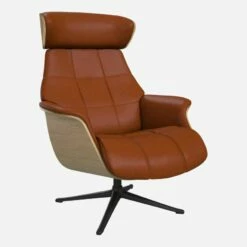 Habitat Fauteuil En Chêne Et Cuir Vintage - Marron Cognac - Pied Noir -meubles boutique fauteuil en chene et cuir vintage cognac pied noir 1303475 1