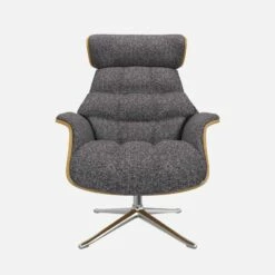 Habitat Fauteuil En Chêne Et Tissu Lucca - Bleu Zingué - Pied Aluminium -meubles boutique fauteuil en chene et tissu lucca bleu zingue pied aluminium 10274749 1