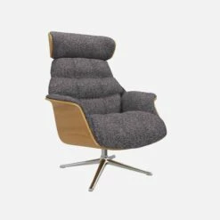 Habitat Fauteuil En Chêne Et Tissu Lucca - Bleu Zingué - Pied Aluminium -meubles boutique fauteuil en chene et tissu lucca bleu zingue pied aluminium 10274753 1