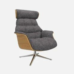 Habitat Fauteuil En Chêne Et Tissu Lucca - Bleu Zingué - Pied Aluminium -meubles boutique fauteuil en chene et tissu lucca bleu zingue pied aluminium 10274753