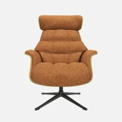 Habitat Fauteuil En Chêne Et Tissu Lucca - Marron Noisette - Pied Noir -meubles boutique fauteuil en chene et tissu lucca marron noisette pied noir 10274669 1