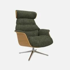 Habitat Fauteuil En Chêne Et Tissu Lucca - Vert Mousse - Pied Aluminium -meubles boutique fauteuil en chene et tissu lucca vert mousse pied aluminium 10274625 1