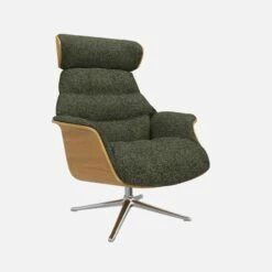 Habitat Fauteuil En Chêne Et Tissu Lucca - Vert Mousse - Pied Aluminium -meubles boutique fauteuil en chene et tissu lucca vert mousse pied aluminium 10274625