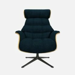 Habitat Fauteuil En Chêne Et Tissu Melina - Bleu Encre - Pied Noir -meubles boutique fauteuil en chene et tissu melina bleu encre pied noir 10274541 1