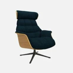 Habitat Fauteuil En Chêne Et Tissu Melina - Bleu Encre - Pied Noir -meubles boutique fauteuil en chene et tissu melina bleu encre pied noir 10274545 1