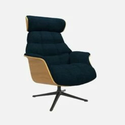 Habitat Fauteuil En Chêne Et Tissu Melina - Bleu Encre - Pied Noir -meubles boutique fauteuil en chene et tissu melina bleu encre pied noir 10274545