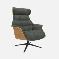 Habitat Fauteuil En Chêne Et Tissu Melina - Gris Ardoise - Pied Noir -meubles boutique fauteuil en chene et tissu melina gris ardoise pied noir 10274417