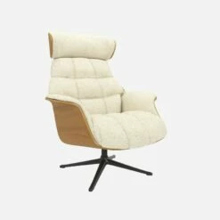 Habitat Fauteuil En Chêne Et Tissu Venezia - Blanc Craie - Pied Noir -meubles boutique fauteuil en chene et tissu venezia blanc craie pied noir 10274353 1