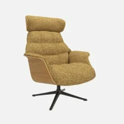 Habitat Fauteuil En Chêne Et Tissu Venezia - Jaune épice - Pied Noir -meubles boutique fauteuil en chene et tissu venezia jaune epice pied noir 10274225