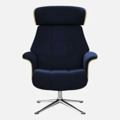 Habitat Fauteuil En Chêne Et Velours - Bleu Encre - Pied Aluminium -meubles boutique fauteuil en chene et velours bleu marine pied aluminium 1303679 1