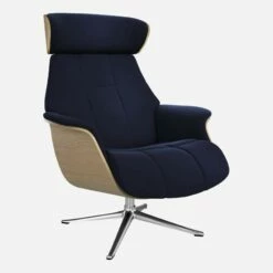 Habitat Fauteuil En Chêne Et Velours - Bleu Encre - Pied Aluminium -meubles boutique fauteuil en chene et velours bleu marine pied aluminium 1303683 1