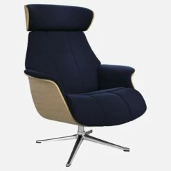 Habitat Fauteuil En Chêne Et Velours - Bleu Encre - Pied Aluminium -meubles boutique fauteuil en chene et velours bleu marine pied aluminium 1303683