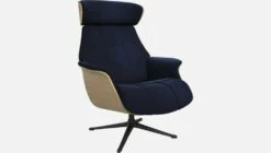 Habitat Fauteuil En Chêne Et Velours - Bleu Encre - Pied Noir -meubles boutique fauteuil en chene et velours bleu marine pied noir 1303675 2