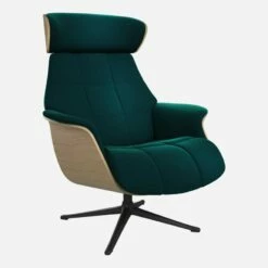 Habitat Fauteuil En Chêne Et Velours - Vert émeraude - Pied Noir -meubles boutique fauteuil en chene et velours vert sapin pied noir 1303667 1