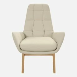 Habitat Fauteuil En Cuir Savoy - Blanc Albâtre - Pieds Chêne -meubles boutique fauteuil en cuir savoy blanc pieds chene 1102653 1