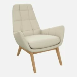 Habitat Fauteuil En Cuir Savoy - Blanc Albâtre - Pieds Chêne -meubles boutique fauteuil en cuir savoy blanc pieds chene 1102657 1