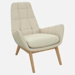 Habitat Fauteuil En Cuir Savoy - Blanc Albâtre - Pieds Chêne -meubles boutique fauteuil en cuir savoy blanc pieds chene 1102657
