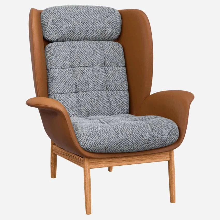 Habitat Fauteuil En Cuir Savoy Cognac Et Tissu Bellagio - Bleu Céleste 3 Habitat Fauteuil En Cuir Savoy Cognac Et Tissu Bellagio - Bleu Céleste – Image 3