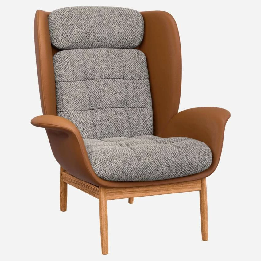 Habitat Fauteuil En Cuir Savoy Cognac Et Tissu Bellagio - Gris Nocturne 3 Habitat Fauteuil En Cuir Savoy Cognac Et Tissu Bellagio - Gris Nocturne – Image 3